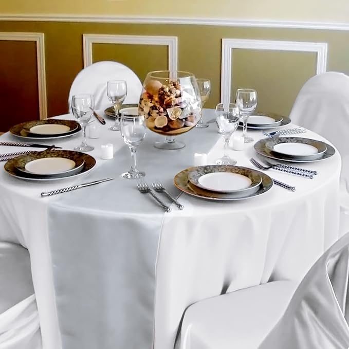 10-Pack Silver 12 x 108 inche Long Premium Satin Table Runner | Wedding - Image 6