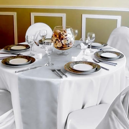 10-Pack Silver 12 x 108 inche Long Premium Satin Table Runner | Wedding - Image 6