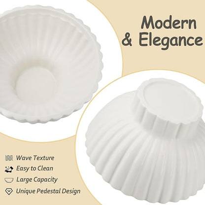 8 Inch White Ceramic Decorative Bowl Modern Small Footed Fruit Bowl Kitchen Counter Key Bowl for Home Decor, Ruffle Pedestal Centerpiece Bowls for Christmas Coffee Table