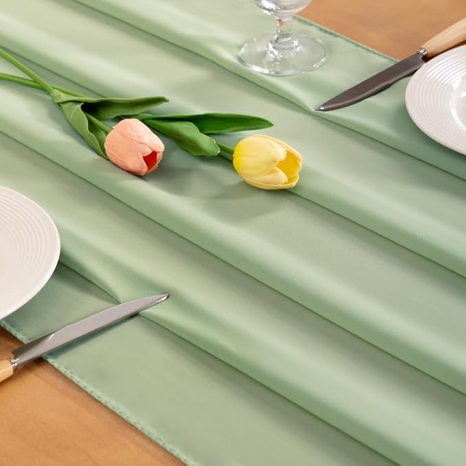 Sage Green Chiffon Table Runner Summer Boho Wedding Birthday Party Decor | 14ft - Image 2