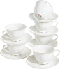 6oz Porcelain Tea Cup & Saucer Set of 6, Party | Elegant white ceramic by PRECITIME