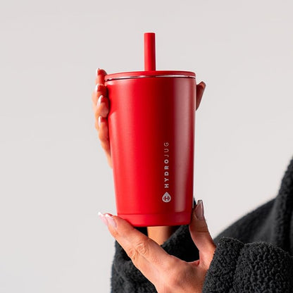 HydroJug Everyday Tumbler 20 oz – Ceramic-Lined Insulated Tumbler with Straw and Soft-Touch Lid, Cup Holder Friendly, Double-Wall Vacuum Insulation, Reusable Travel Cup – Alumni Red