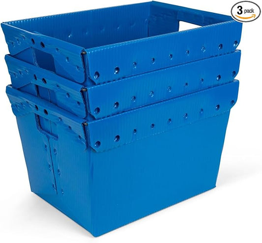 Hudson Exchange 18.25 x 13.25 x 11.75 (3 Pack) Corrugated Space Age Handled Storage Container Mail Tote, Blue
