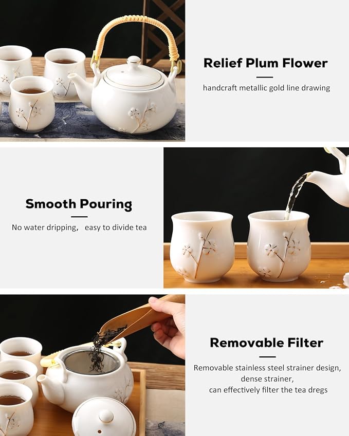 Dujust Japanese White Porcelain Tea Set - Image 3