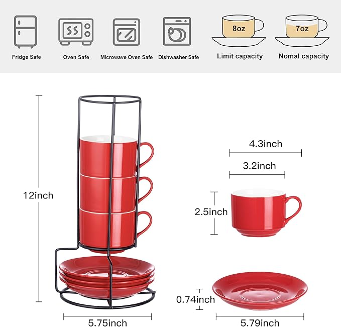 YOLIFE 8oz Porcelain Stackable Cappuccino Cups - Image 2