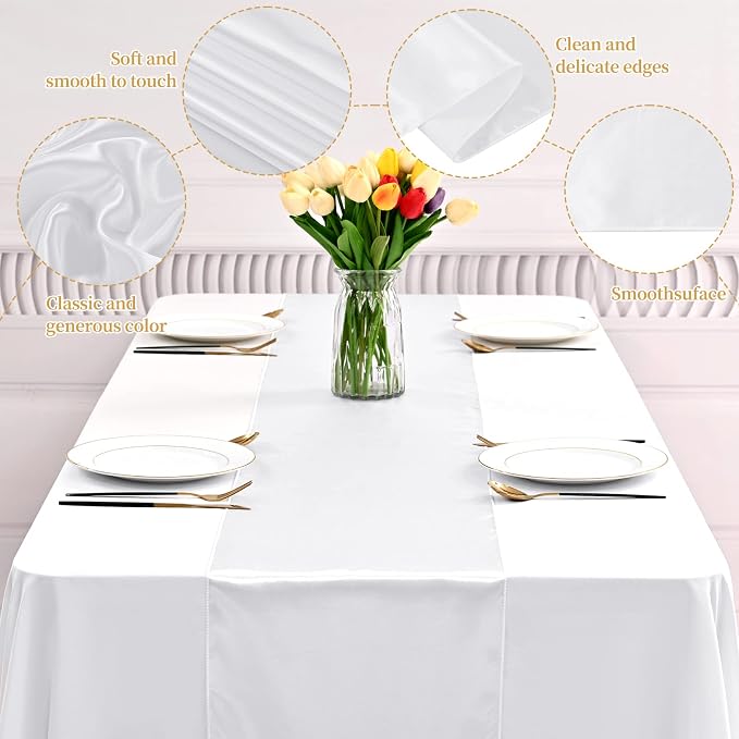 12 Pack White Satin Table Runner 12 x 108 Inch Long Premium Table Runners - Image 3