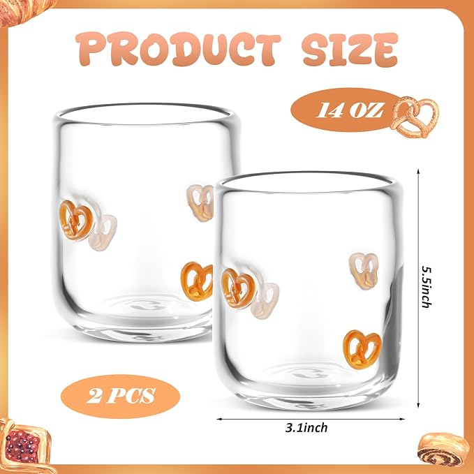 SiliFine 2 PCS Pretzels Icon Juice Glasses - 14oz Pretzels Bread Stemless Wine - Image 3