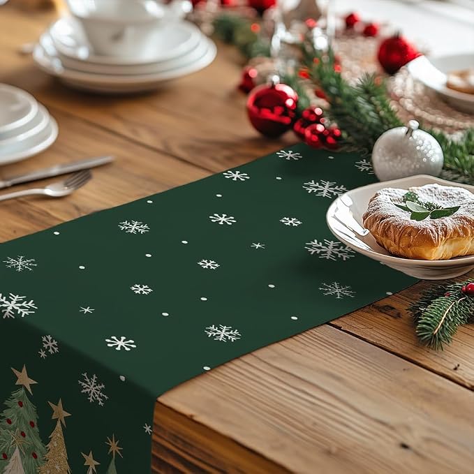 Christmas Table Runner 13x60 Inch, Xmas Trees Snowflakes Holiday Decorative - Image 5