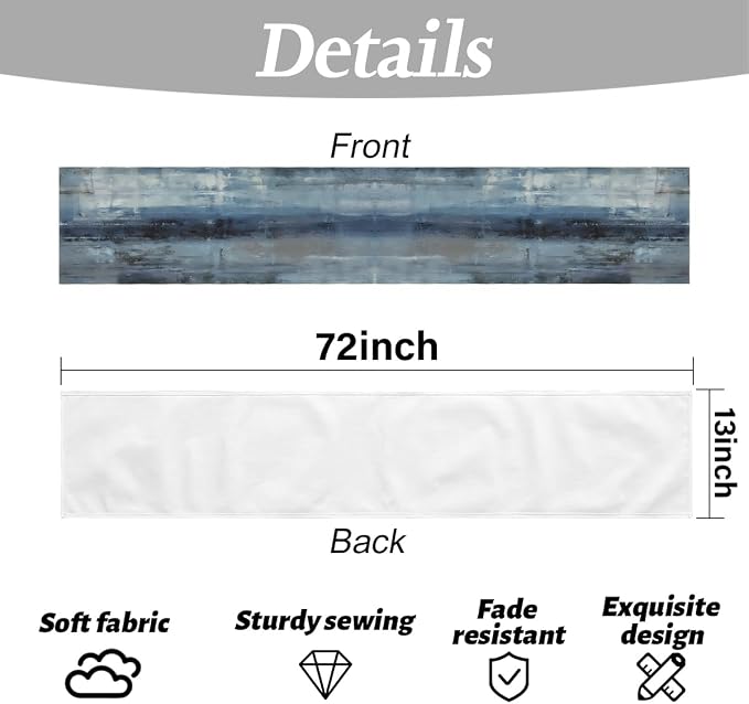 Blue Grey Table Runners Modern Art Farmhouse Linen Table Runners | Dresser - Image 6