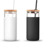 Tronco 20 oz Glass Tumbler with Lid and Straw, Iced Coffee Cup and Smoothie Cup with Bamboo Lids & Protective Silicone Sleeve, Dishwasher Safe, BPA-Free, Glass Cup 2 Pack