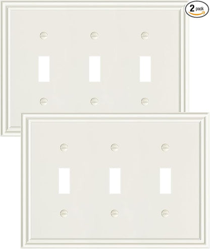 2-Pack Triple Toggle Light Switch Cover Plate, Durable Solid Zinc Alloy Decorative Switch Plate Covers, Light Almond 3 Gang Wall Plate, Corrosion Resistant
