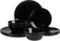 Dinnerware Sets for 6, LaGlint 18 Pieces Opal Glass Plates and Bowls Set, Dishwasher and Microwave Safe Dish Dinning Ware, Chip and Scratch Resistant Dishware Black