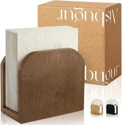 Napkin Holder for Table Stable Standing Napkin Dispenser Natural Bamboo Brown by AISBUGUR