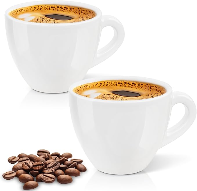 Pilnocok Ceramic Espresso Cups Set of 2, 2.5 oz White Small Coffee Mugs | by Pilnocok