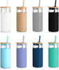 Tronco 20 oz Glass Tumbler with Lid and Straw, Iced Coffee Cup and Smoothie Cup with Bamboo Lids & Protective Silicone Sleeve, Dishwasher Safe, BPA-Free, Glass Cup 8 Pack