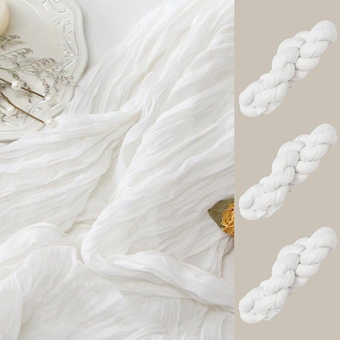 3Pcs White Cheesecloth Table Runner Wedding Bridal Boho Decorations | 35x120 by FEXIA