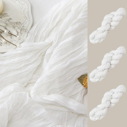 3Pcs White Cheesecloth Table Runner Wedding Bridal Boho Decorations | 35x120 by FEXIA