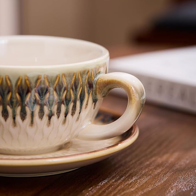 Coffeezone Vintage Design 12 oz Ceramic Latte Art Cappuccino Barista Cup - Image 4
