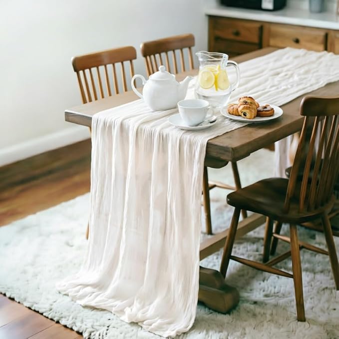 Ivory Cheesecloth Table Runner 120 Inches 10 Ft Gauze Table Runner | Summer - Image 3