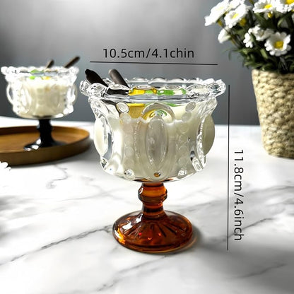 Carnival Glass Vintage Footed Dessert Cups Set of 2, 9oz Embossed Goblet - Image 5