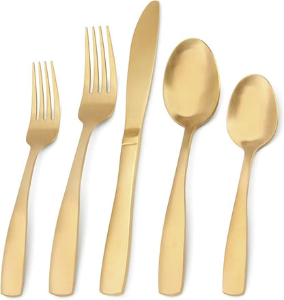 Matte Gold Silverware Set, Bysta 20-Piece Stainless Steel Flatware Set by Bysta