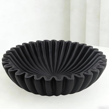 Large Modern Decorative Bowl, Fruit Bowl for counter, Modern Home Decor, Ruffle Bowl for Kitchen Counter Coffee Table, Key Bowl for Entryway Table, 10", Black