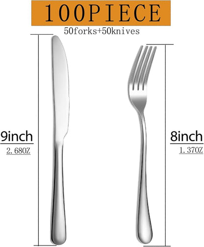 100pcs dinner forks and knives stainless steel Bulk silverware set | - Image 2