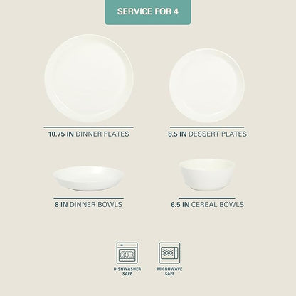 Gibson Home Summer Shades 16 Piece Plates and Bowls Dishes Service for 4 Porcelain Dinnerware Set - White