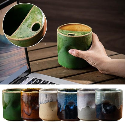 18oz Ceramic Coffee Mug with Sip Lid, Handleless Tumbler in a Vintage Kiln Style - Image 2