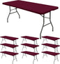 10 Pack Fitted Tablecloth for 6 Foot Rectangle Tables, Wine Red Elastic Outdoor Picnic Table Cover, Washable Stretch Folding Table Cloths 6 ft for Camping Party Patio Kitchen Banquet, 30" W x 72" L