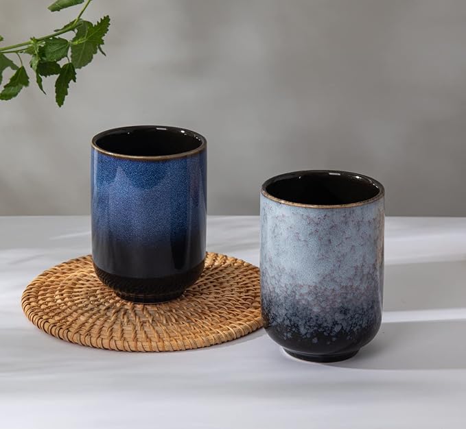Japanese Sushi Yunomi Tea Cups Set of 2, Handle-less Ceramic Tea cups, - Image 4