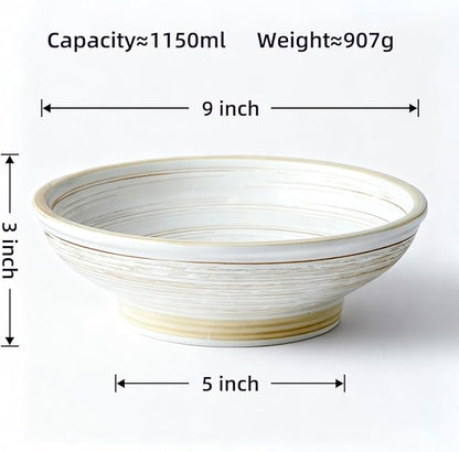 9 Inch Decorative Bowl, Embossed Textured Ceramic Centerpiece Bowl for Tabletop, Floral Fruit Display, Kitchen & Dining Serving Bowl, Farmhouse, Bohemian Home Deco
