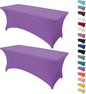 2Pack 4FT Table Cloth for Rectangular Fitted Events Stretch Light Purple Table Covers Washable Spandex Tablecloth Protector for Party, Wedding, Cocktail, Banquet, Festival