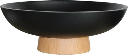 Modern Resin Pedestal Bowl – Large Fruit Bowl for Kitchen Counter, Catch All Bowl for Entryway Table, Stylish Key Bowl & Dining Centerpiece, Black