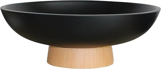 Modern Resin Pedestal Bowl – Large Fruit Bowl for Kitchen Counter, Catch All Bowl for Entryway Table, Stylish Key Bowl & Dining Centerpiece, Black