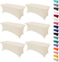 6Pack 6FT Table Cloth for Rectangular Fitted Events Stretch Cream Table Covers Washable Spandex Tablecloth Protector for Party, Wedding, Cocktail, Banquet, Festival