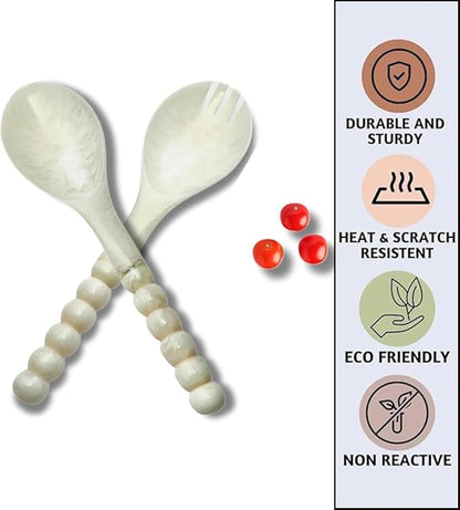 SS CRAFTS INDIA Premium 11" Pearl White Beaded Resin Salad Servers | Set of 2 - Image 6