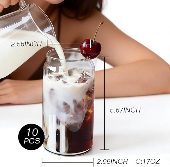 Etolies Drinking Glasses Set of 10, 17oz Can Shaped Glass Cups, Cute Coffee - Image 2