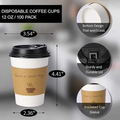 BYSNOW 100 pack 12 oz Disposable Coffee Cups - Image 2