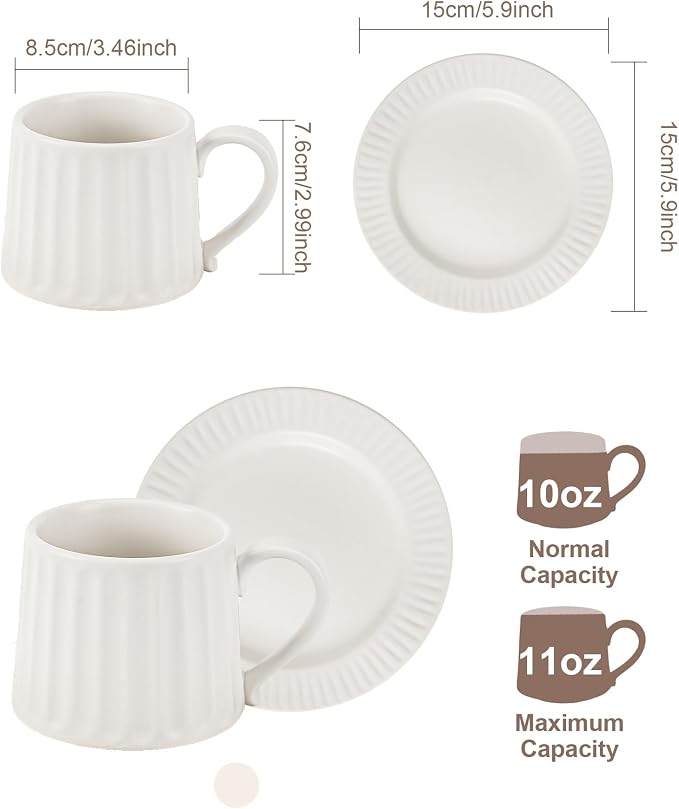 Ceramic Coffee Mug and Saucer Set-11.5 oz White Coffee Cup - Image 2