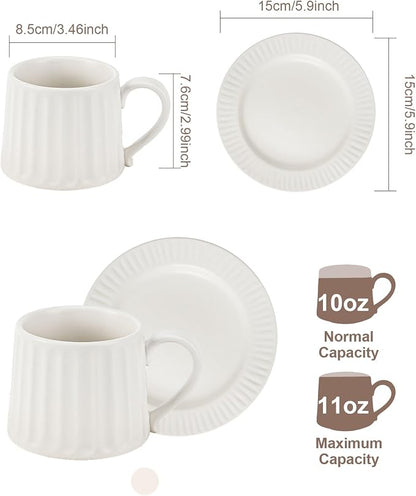 Ceramic Coffee Mug and Saucer Set-11.5 oz White Coffee Cup - Image 2