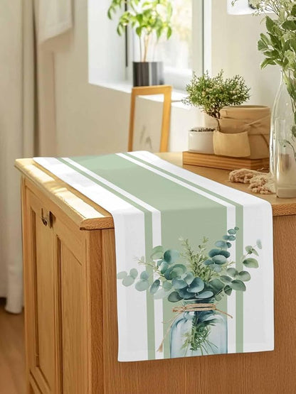 Sage Green Eucalyptus Leaves Table Runners 90 Inches Long, Farmhouse Stripe - Image 7