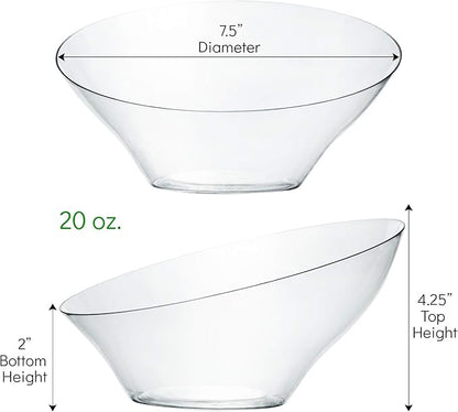 PLASTICPRO Disposable Angled Plastic Bowls Round Medium Serving Bowl, Elegant for Party's, Snack, or Salad Bowl, Clear Pack of 4