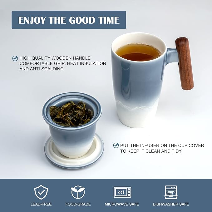 suyika Tomotime Tea Cup with Infuser and Lid 400ml Ceramic Tea Mugs Smooth - Image 3