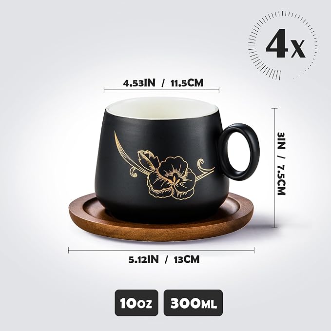 Yundu 10oz Cappuccino Cups & Wooden Saucers Set - Image 2