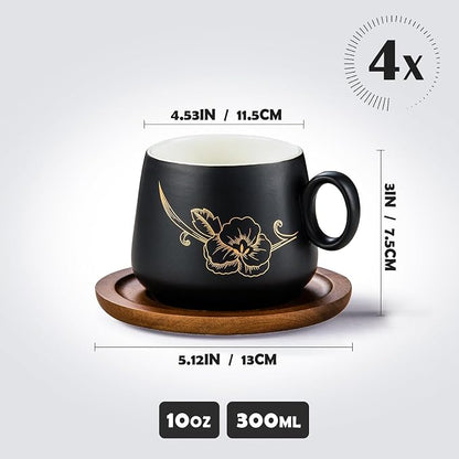 Yundu 10oz Cappuccino Cups & Wooden Saucers Set - Image 2