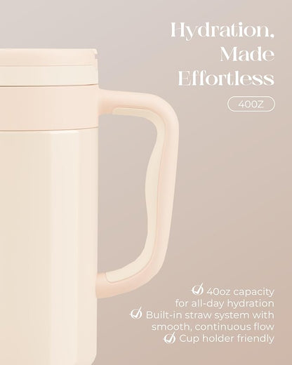 40 oz Insulated Tumbler with Handle and Push-Button Straw Lid, Stainless Steel - Image 5
