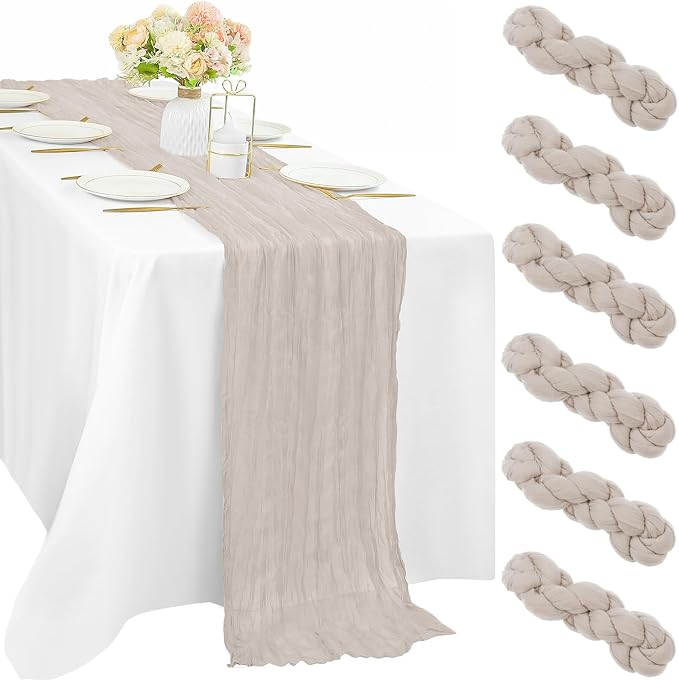 6 Pcs Cheesecloth Table Runner 10FT Rose Brown Runner by Sunnyline