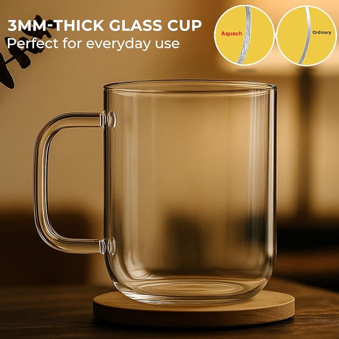 Aquach 16oz Glass Coffee Mugs Set of 2, Large Clear Borosilicate Cups | - Image 3
