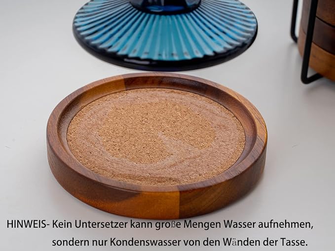 Acacia Wood Cork Coasters with Holder - Image 2